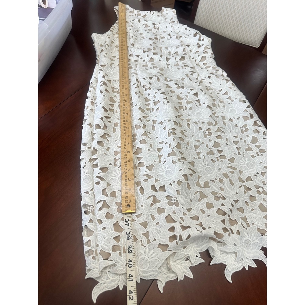 Antonio Melani White Floral Lace Sheath Dress Tan Lining Sleeveless Size 12 - Picture 6 of 7